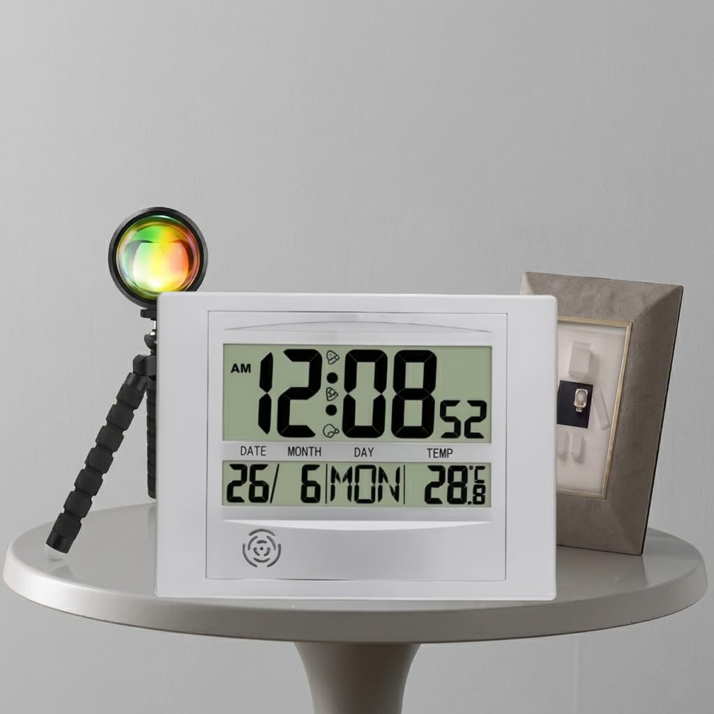 QUIGO Digital Clock for Bedroom Digital Wall Clock Alarm Clock Desk Clock Large Display Battery Operated with Temperature for Office Silver
