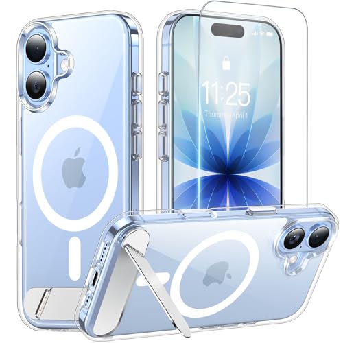 Ratcase Magnetic for iPhone 17 Case (Built-in Invisible Kickstand)(Screen Protector)(Compatible with MagSafe)(Military Grade Shockproof) Transparent Slim Phone Cover Clear