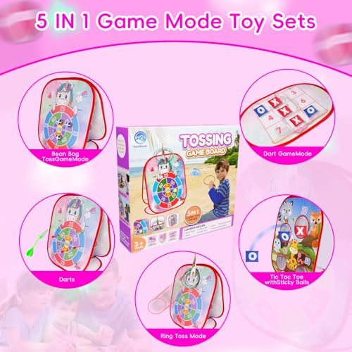 Bean Bag Toss Game for Kids - 5IN1 Kid Cornhole Toys Set, Over 3 Years Toddlers Children Backyard Beach Lawn Outdoor Indoor Throwing Toy to Boys Girls Birthday Family Party Christmas Easter Gift