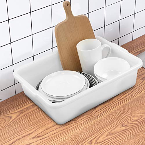 Dehouse White Plastic Bus Pans, 4 Packs Food Service Bus Tubs, 8 Liters #TOP4