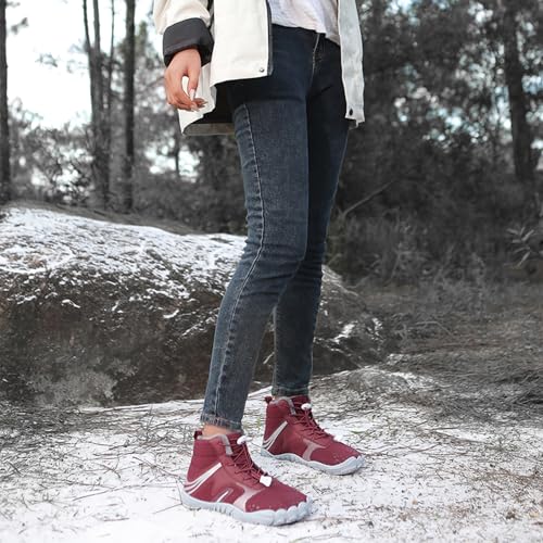 Image of Winter Footwear Barefoot Shoes Women Men Zero Drop Barefoot Hiking Boots Slip On Warm Waterproof Snow Boot Minimalist Wide Toe Ankle Booties Five Finger Hike Shoes Outdoor