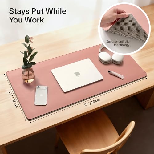 Image of Nordik Felt and Leather Desk Mat - Dual Layer Desert Blush 35 x 17 in