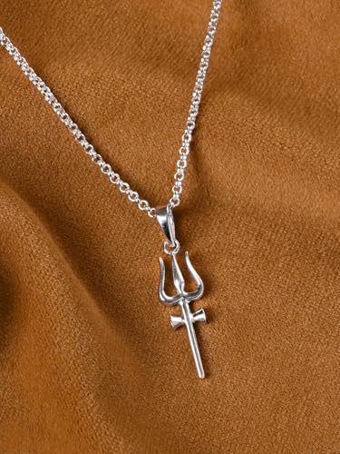 Image of Clara 925 Sterling Silver Shiva Trishul Pendant Necklace for Men & Women