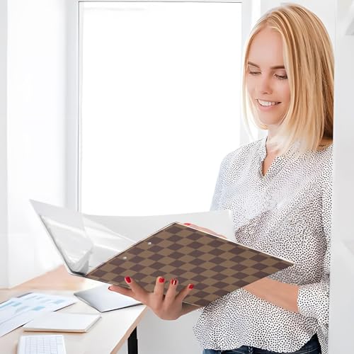 Image of 3 Ring Binder Brown Checkerboard B 1.5 inch Binders Three Ring Binders with Clipboard Fit 8.5'' x 11'' Paper 3 Interior PVC Clear Pockets for Office Supplies