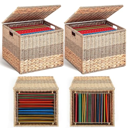 Extra Large Seagrass File Organizer with Lid (2 Pack)