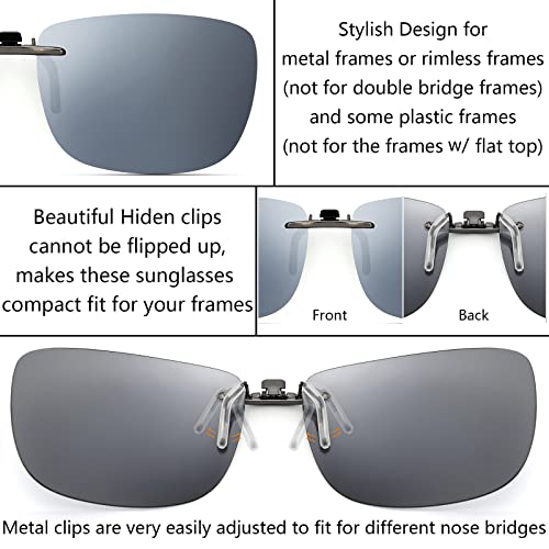 Image of Polarized Clip On Sunglasses Over Prescription Glasses Men Women Compact Fit Non-Flip Up