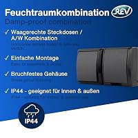 REV AquaForm Lichtschalter mit Steckdose, IP44, Aufputz, anthrazit – Ansicht 2