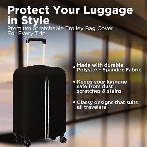 Image of WanderWraps Spendex Polyester Protective Luggage Cover | Hard Luggage Trolley Bag Cover | Washable | Dust Proof | Stretchable | S - 20 inch | Skytrail
