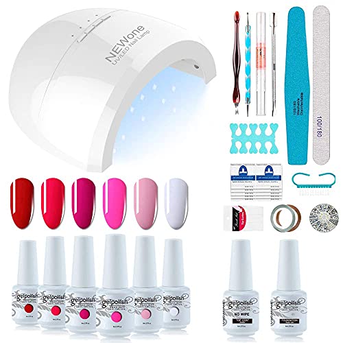 Vishine Gel-Nagellack Starter-Set – 48 W LED-Lampe 6 Farben & Base Top Coat Set, Maniküre-Werkzeuge Beliebte Nail Art…