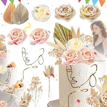 19pezzi Boema Decorazioni Per Torte,cake Toppers Per Matrimonio,decorazione Torta Compleanno,boema Con Rose Foglie Di Palma,decorazione Per Torte Di Compleanno, Per Anniversari, Feste