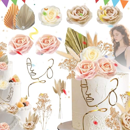 Immagine prodotto: 19pezzi Boema Decorazioni Per Torte,cake Toppers Per Matrimonio,decorazione Torta Compleanno,boema Con Rose Foglie Di Palma,decorazione Per Torte Di Compleanno, Per Anniversari, Feste