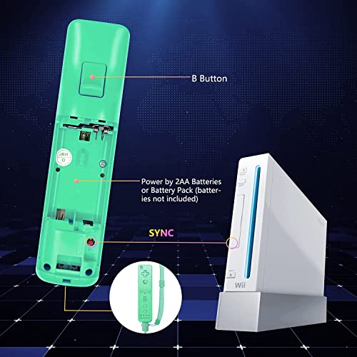 Wii Controller 2 Pack, Wii Remote Controller With Silicone Case And Wrist Strap Compatible For Wii/Wii U Console - Green And Pink #TOP1