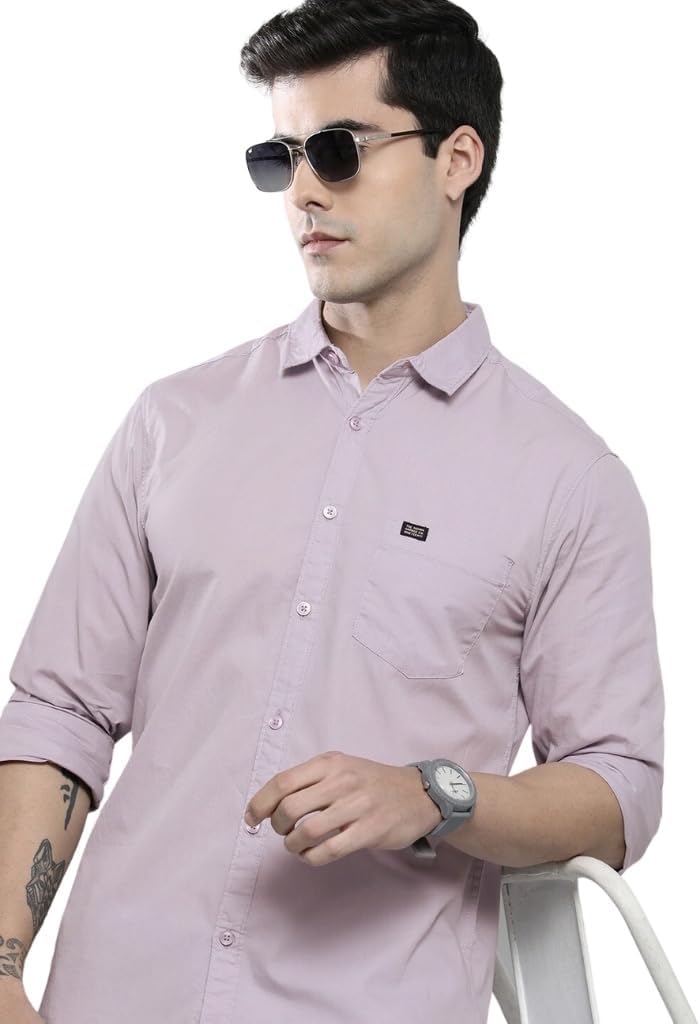 Men Slim Fit Solid Full Sleeves Cutaway Collar Casual Shirt