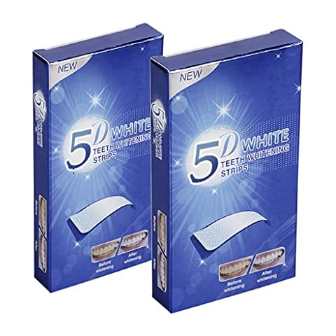 5D Teeth Whitening Strips, 56 Pieces, Sensitive Teeth Whitener Strips, Enamel Safe Teeth Whitening, White Strips with Fast Whitening Results, Removes Tough Stains - Mint Flavour (2 Packs - 28) Cover