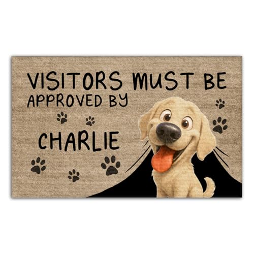 Wrappiness Approved by Dog Cartoon Personalized Door Mat - Funny Welcome Door Mat with Dogs for Pet Owers Homes, Entrance Door Rug New Home Gift for Pet Lovers Paw Moms Dads Grandpaw