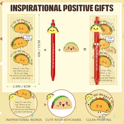 20 Sets Positive Taco Gift Bulk Support Taco Ballpoint Pen with Inspirational Bookmark Employee Appreciation Gifts for Coworkers Staff Teacher Student Back to School Office Favors