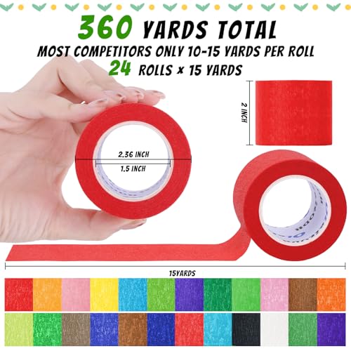 Image of Oleitodh 24 Rolls Colored Masking Tape Bulk for Art, 2 inch x 360 Yards for Crafts, Labeling, DIY Decorative, Colored Painters Tape, Rainbow Colors Tape for General Use Projects, Easy Tear No Residue