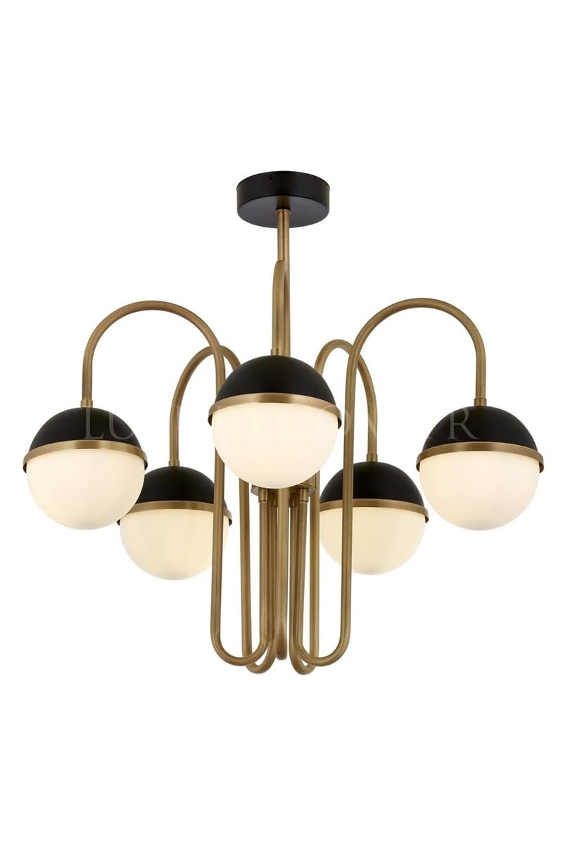 Avonni AV-60387-5E Siyah/Eskitme Boya/Kaplama Modern Avize E27 Metal Cam 60cm