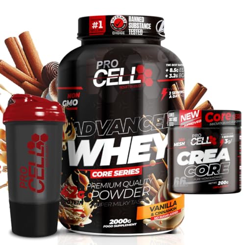 PACK Procell Proteinas Whey Advanced 2Kg (Vanilla & Cinnamon) + Creatina monohidratada 200Gr + Shaker 