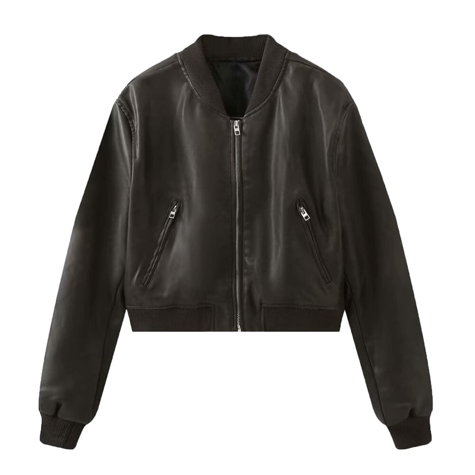 Lederjacke Damen Jacke Kurzjacke Langarm Kunstlederjacke Klassisch Mit Taschen Übergangsjacke Bikerjacke Streetwear Bomberjacke Slim Fit Alltag Frühlingsjacke