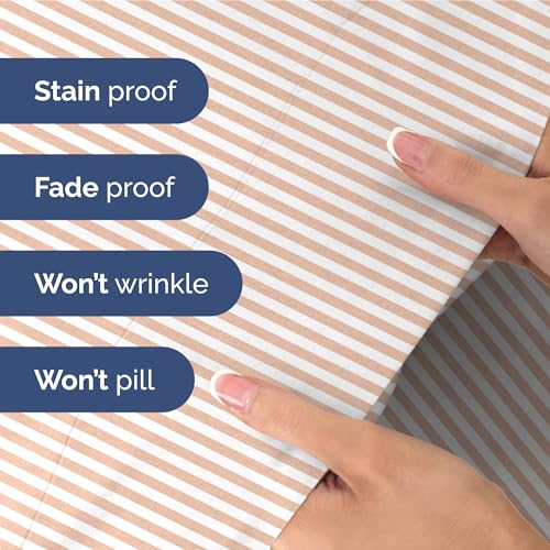 Image of Twin XL Size 3 Piece Sheet Set - Soft & Cooling Sheets - Blush Stripes 1 | Fits 8 Inch to 16 inch Mattress, Wrinkle Free & Fade Resistant with Deep Pockets, Breathable, Comfy Hotel Luxury Bedding