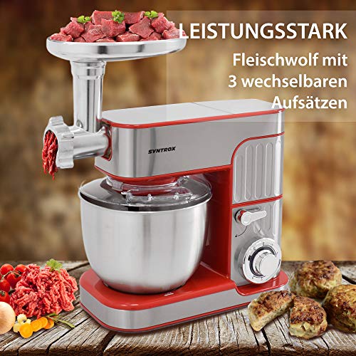 Syntrox Germany leistungsstarke Küchenmaschine Knetmaschine Mixer mit Fleischwolf in zeitlosem Design mit 5,5 Liter… – Bild 4