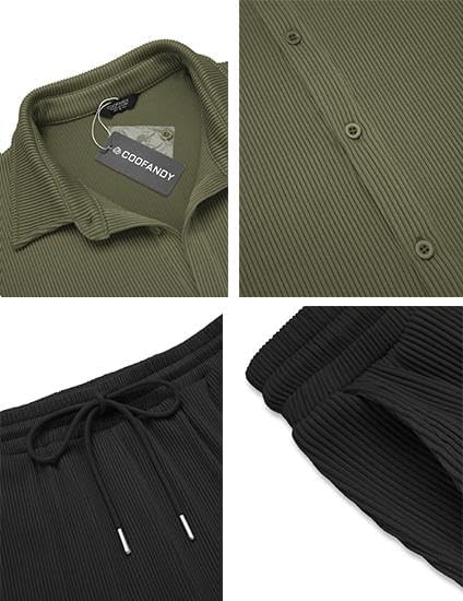 COOFANDY Men's 2 Piece Outfit Casual Short Sleeve Button Down Shirt Beach Summer Loose Pant Sets - Image 5