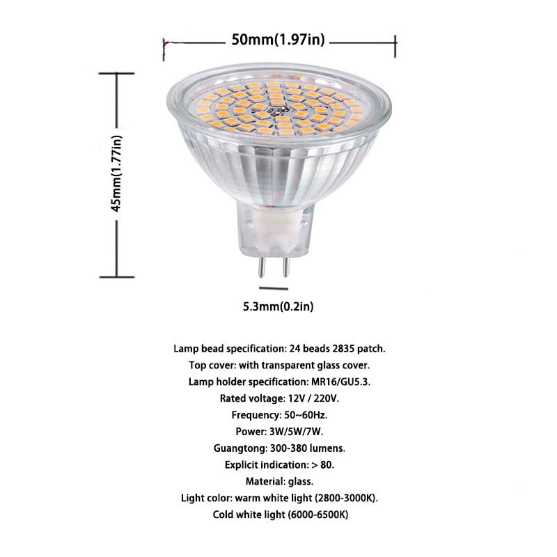 Żarówki LED Gu5.3 Mr16 4 żarówki LED Mr16 Do Jazdy Dziennej Ca DC 12 V 5 W Gu5.3 Baza Bipin odpowiednik żarówki halogenowe 50 W, zimna biel, 7 W