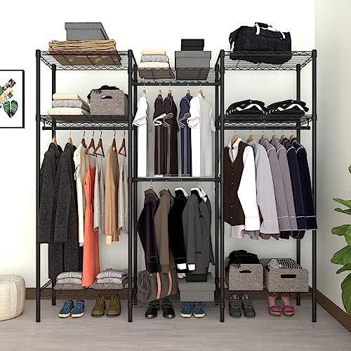 Portable-Closet-Heavy-Duty-Clothes-Rack-Freestanding-Clothing-Rack-Metal-Garment-RackAdjustable-Custom-Closet-Rack-685-L-x-138-W-x-752-H-Max-Load-800LBS-MediumBlack Portable Closet Heavy Duty Clothes Rack Freestanding Clothing Rack Metal Garment RackAdjustable Custom Closet Rack 685 L x 138 W x 752 H Max Load 800LBS MediumBlack