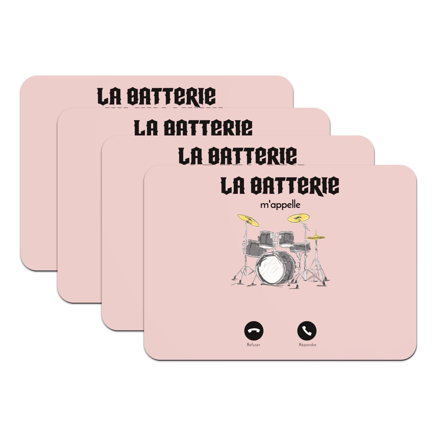 Sets de table lot de 4 musique batterie imprimée rose grand format