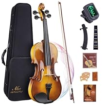ALLSET 1/2 Full Size Acoustic Violin Kit for Beginners | Polywood Glossy Handmade Violin with Hard Case, Bow, Rosin, Shoulder Rest, Tuner & Extra Strings | Violin for adults | Sunburst