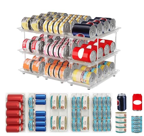 GlamChi Organisateur de Canettes & Boîtes de Conserve pour Garde-Manger – Distributeur 3 Niveaux Empilable pour Placard Cuisine & Frigo – Rangement...