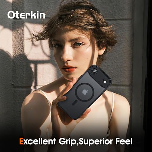Image of Oterkin Magnetic for iPhone Air Case Matte, Upgraded Full Camera Protection Compatible with MagSafe Frosted Translucent Shockproof Anti-Scratch Slim Fit Case Military Grade Protection (Black)
