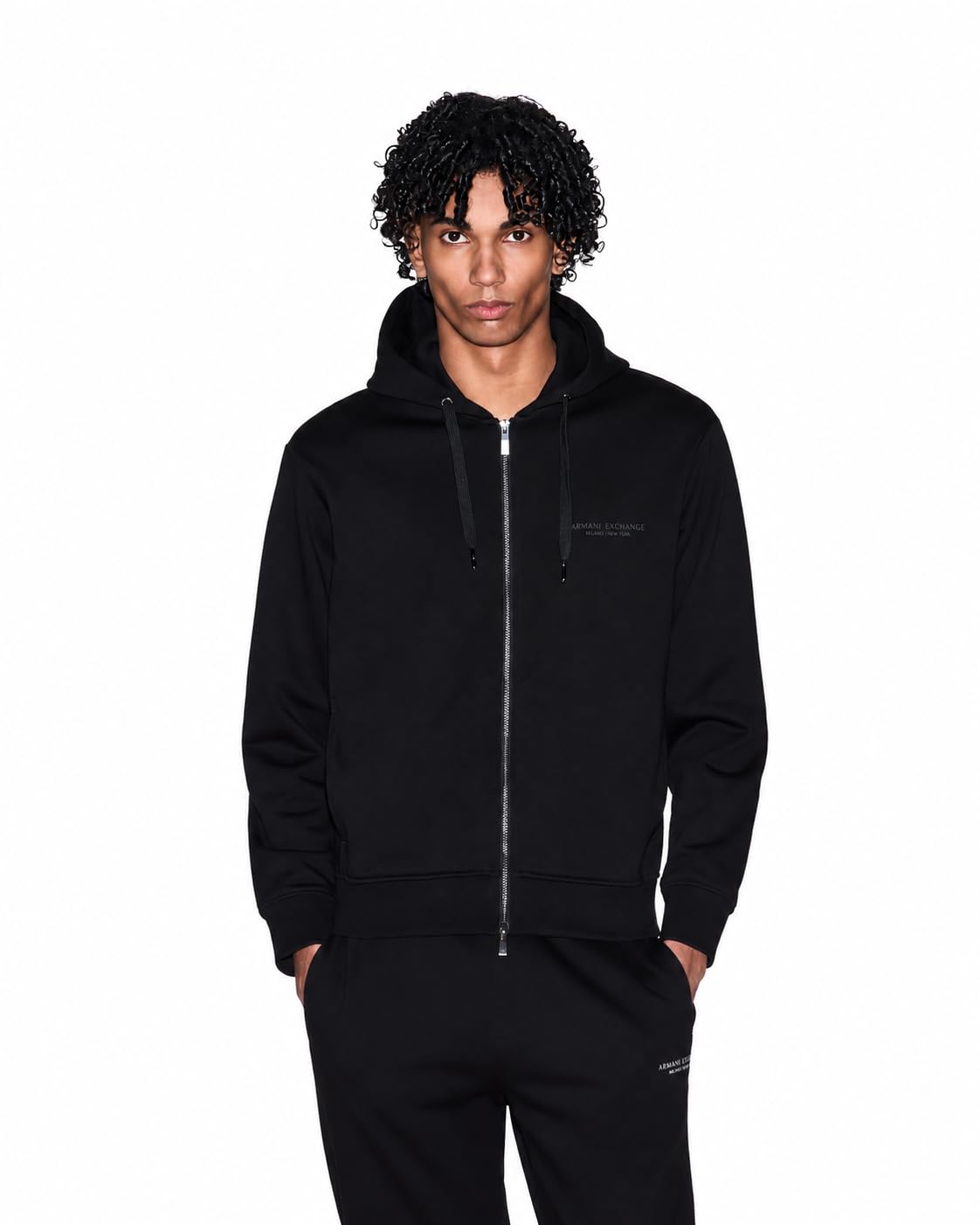Armani Exchange Men's Genuine Cotton, Zipped, Long Sleeve Side Logo Hooded sweatshirt