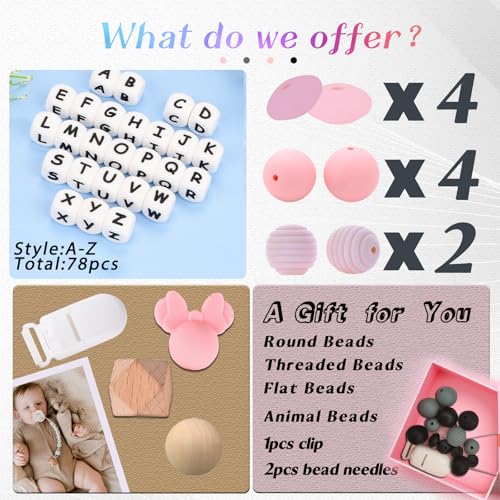 Image of Personalized Pacifier Clip for Boys and Girls, 3 Sets of 26 Letters DIY Silicone Stroller Clip with Name,Cute and Durable Pacifier Holder Soother Chew Toy,Unique for Newborn Gift