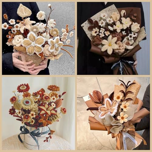 Image of ASTARON 521 Pcs 5 Colors Art Chenille Stems Pipe Cleaners Flower Making Kit | Brown Series Craft Pipe Cleaners,20 Floral Wires,Green Gardening Tape, Flowers Making Kit,Polyester Fluffy Pipe Cleaners Set