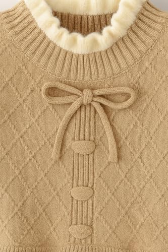 Image of Bold N Elegant Girls Winter Woolen Sweater Dress with Ruffles & Bow | Full Sleeve Woolen Warm Dress for Infant Toddler Baby Girls