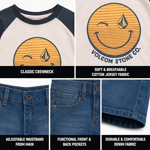 Image of Volcom Infant Toddler Boy Shorts Set - 2 Piece Short Sleeve Graphic Tees & Denim Shorts - Toddler Summer Clothes (12M-7)
