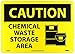 NMC C432RB OSHA Sign, Legend "CAUTION - CHEMICAL WASTE STORAGE AREA" with Graphic, 14" Length x 10" Height, Rigid Plastic, Black on Yellow