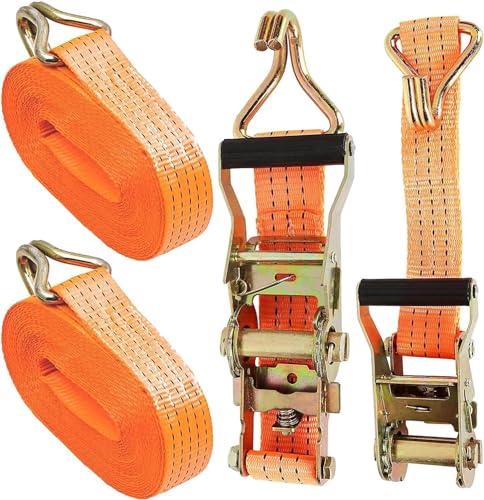 FWEEK 2 Stück 3000kg 10m Spanngurte mit Ratsche und Haken 50mm Ratschengurte Zurrgurte Spanngurt 3t Orange Ratsche Zurrgurt Ratschengurte für Cargo Motorrad Trucks