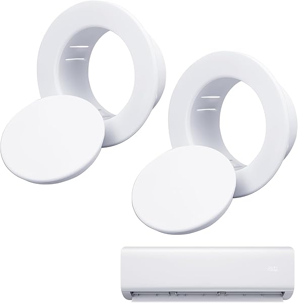 BLPRKOT 2 Pezzi Copertura per Fori da Parete, Copri Buco Muro, Copri Foro Muro, Copertura Decorativa, Prese d'Aria Protettive, Materiale Plastico PP, Bianco, Per Condizionatore e Tubi(70 mm) - 1