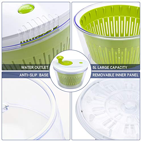 image for OVOS Large Salad Spinner 5 Quarts Fruits and Vegetables Dryer Quick Dr