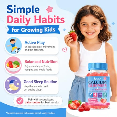 Kids Calcium Gummies with D3 & Magnesium, Probiotics & Prebiotics, Bone & Muscle Support, Vision & Immune Health, Sugar-Free, Strawberry Flavor, 90 Count — view 3