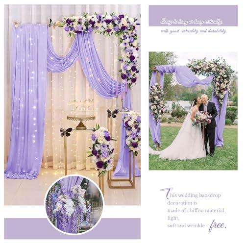 Lavender Purple Wedding Arch Drapes, 12 Panels 28" x 20ft Chiffon Fabric Drapes for Ceremony & Reception