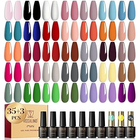 ROSALIND 38PCS Gel Nail Polish Set, 35 Colors Gel Polish Set with Base Coat and Glossy & Matte Gel Top Coat Gel Nail Polish Starter Set Pink Red Green Blue Gel Nail Art Gifts for Women Cover