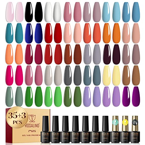 Image of ROSALIND 38PCS Gel Nail Polish Set, 35 Colors Gel Polish Set with Base Coat and Glossy & Matte Gel Top Coat Gel Nail Polish Starter Set Pink Red Green Blue Gel Nail Art Gifts for Women