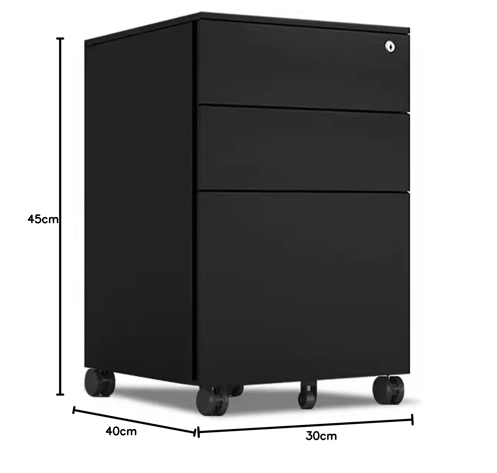 Armadietto in metallo con serratura a 3 cassetti, per casa e ufficio, design con accesso laterale, per documenti A4 e lettere, elegante soluzione di archiviazione sicura in bianco e nero