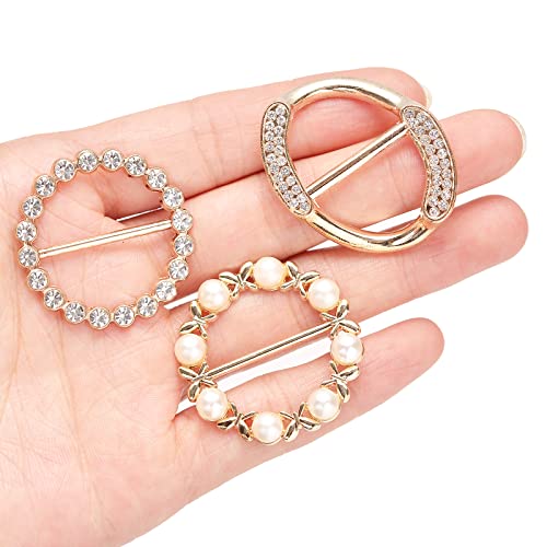 Image of 9Pcs Scarf Clips T-shirt Tie Ring Buckle Heart Circle Shaped CZ Pearl Bow Tie Rhinestone Twist Knotted Clothes Corner Button Waist Cincher Clasp for Women Men