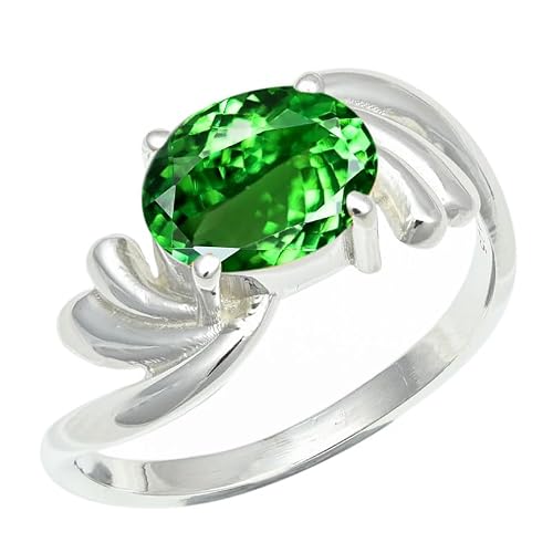 Silver Plated Ring Tsavorite Gemstone Men Women Jewelry E1259AU_19(12.5)