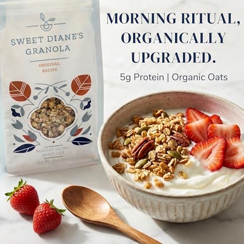Image of Sweet Diane's Granola - Standard Size (12 oz): Organic, Low-Sugar, High-Fiber, Gluten-Free, Vegan, Delicious Breakfast and Snack Topper (Classic Size, Original Recipe)
